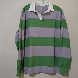 Original Use Green and Purple Striped Shirt Rugby Style Long Sleeve Shirt New